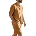 thumbnail image 4 of Mlqidk Men's 2 Pieces Cotton Linen Set Beach Vacation Casual Short Sleeve Button Down Shirts Fashion Shorts Sets Summer Outfits Earthy Yellow S, 4 of 9