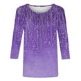 thumbnail image 4 of yunLCZ Women's Button Down Shirts 3/4 Length Sleeve Womens Tops Casual Round Neck Cute Tops Fashion Loose Fit T Shirts Ladies Tops And Blouses Spring Summer Outfits 3299, 4 of 4