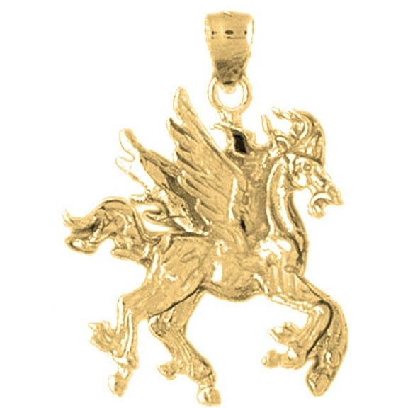 18K Yellow Gold 3D Pegasus Pendant - 28 mm