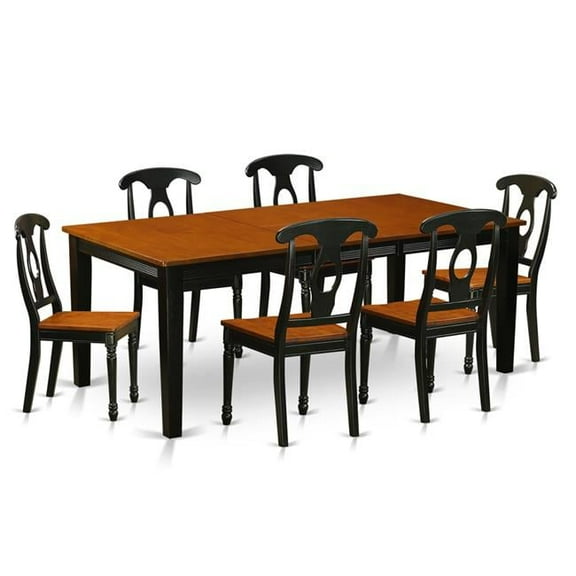 East West Furniture QUKE7-BCH-W Wood Seat Dining Room Set - Table with 6 Wooden Chair, Black & Cherry - 7 Piece