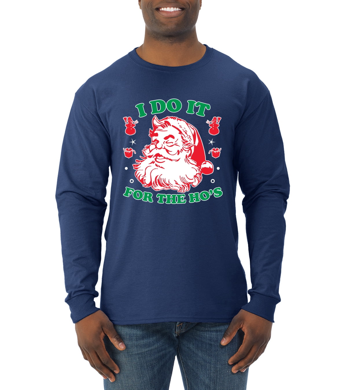 Wild Bobby I Do It for The Hos Xmas Ugly Christmas Sweater Mens Long Sleeve Shirt, Navy, X-Large, Men's, Size: XL, Blue