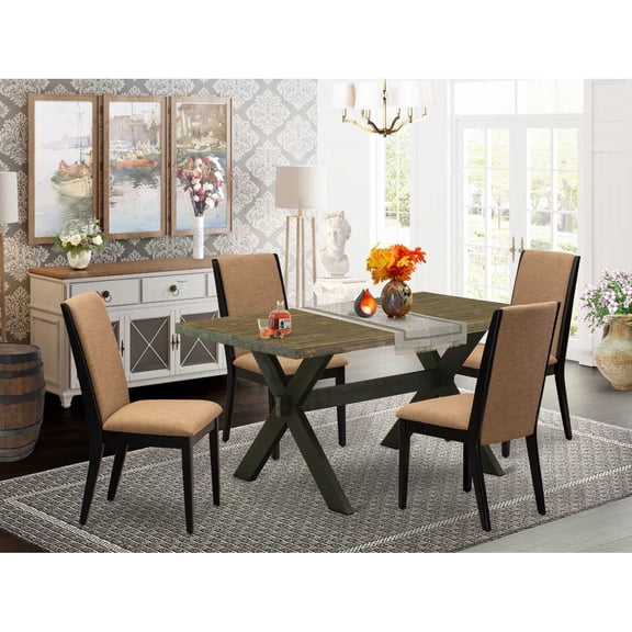 East West Furniture X676LA147-5 5-Piece Beautiful kitchen table set a Great Distressed Jacobean Kitchen Rectangular Table Top and 4 Stunning Linen Fabric Dining Room Chairs with Stylish Chair Back...
