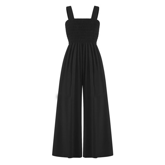 Women's Sleeveless Backless Loose Long Romper Playsuit Jumpsuit, Casual Flowy Soft Lightweight, Beach Vacation Travel Lounge Wear, Summer Essential for Women | Aestivo,Black L