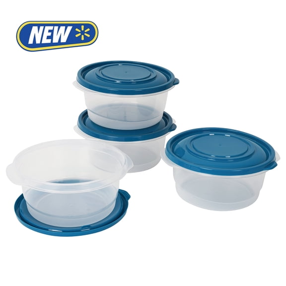 Mainstays Semi Durable Round 6.2cup Plastic Food Storage Container 4 Pack, Ideal Use for Meal Prep and Batch Cooking