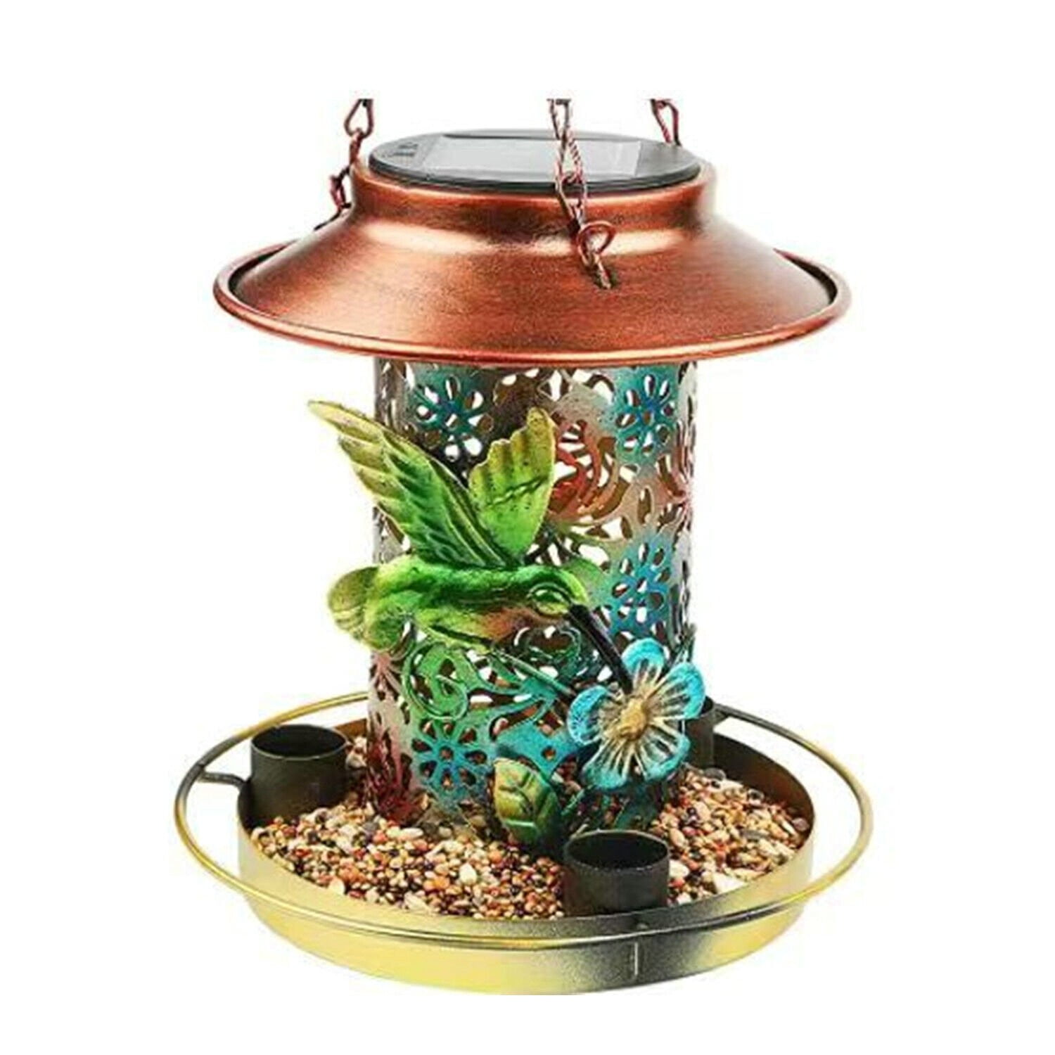 XZKING Hanging Solar Bird Feeder Outdoor Metal Waterproof Wild Bird Feeder Garden Decor