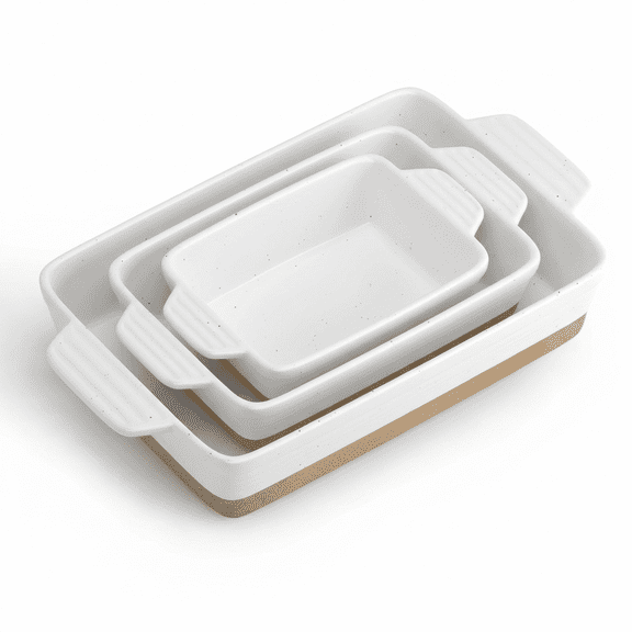 UCEI Speckled White Ceramic Baking Dish Set, 3-Piece Nesting Roasting Pans, Oven to Table Cookware