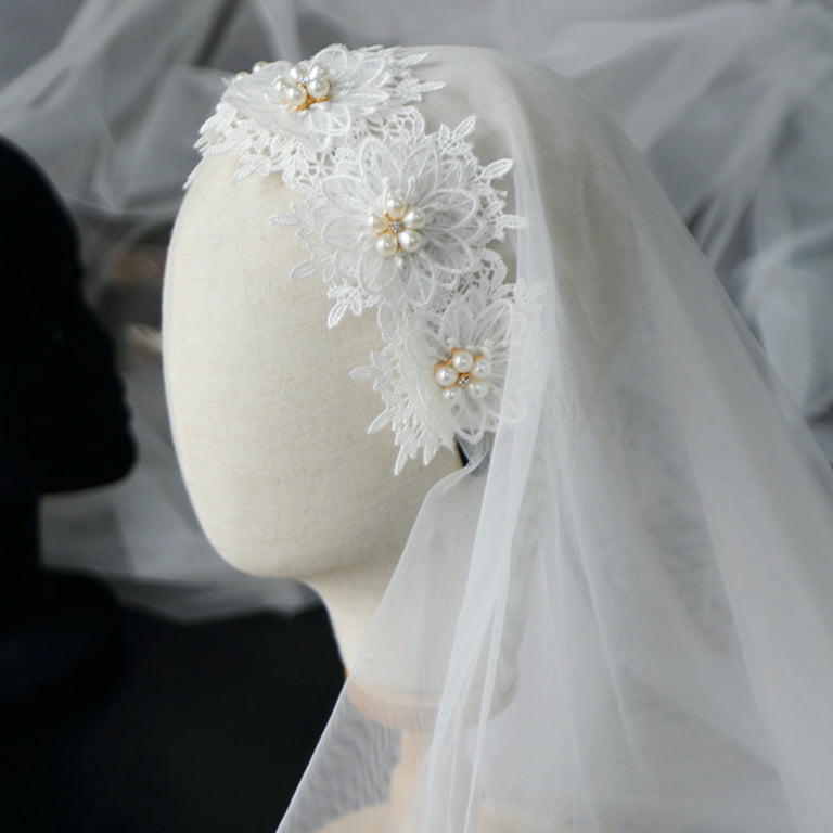 1pc Faux Pearl Bridal Wedding Veil with Ribbon Edge Baroque Style Princess Cathedral Wedding Veil,Temu