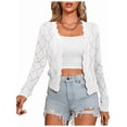 thumbnail image 2 of Women'S Long Sleeve Cropped Cardigan Sweaters Open Front Hollow Out Shrugs White XXL, 2 of 8