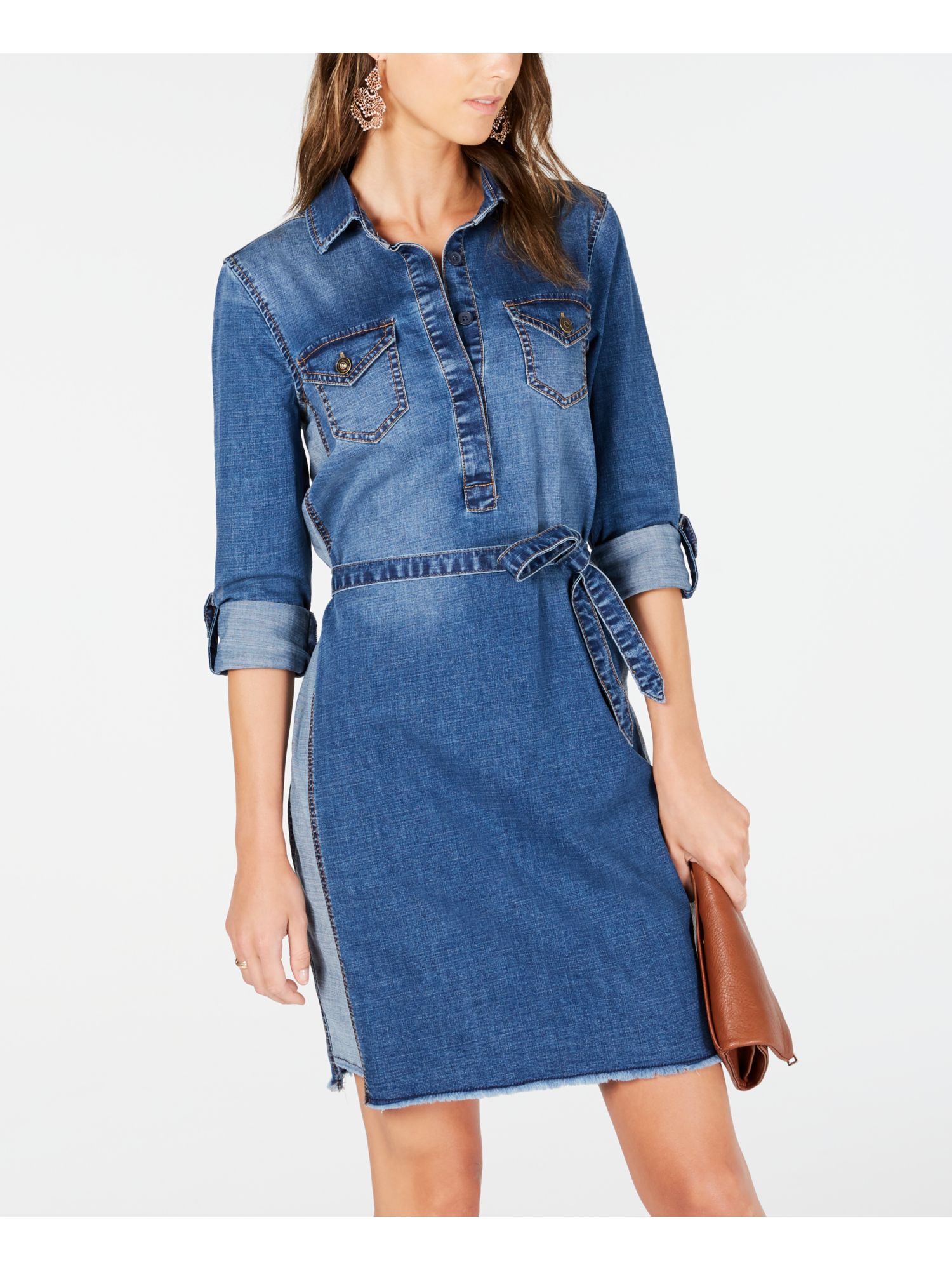 Jones New York JONES APPAREL Womens Blue Tie Pocketed Heather Cuffed