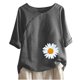 thumbnail image 1 of Blusas de Manga Corta para las Mujeres Impresas Cuello Redondo Camiseta Casual, Blusa de Algodón de Imitación para las Mujeres, 1 of 4