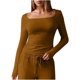 thumbnail image 2 of Neewe Womens Classic Plain Square Neck Long Sleeve T Shirt Pullover Soft Slim Fit Tops for Fall Outfits, 2 of 7