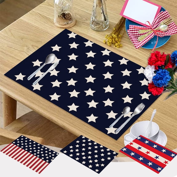 4Pcs 12x18 Inch Patriotic Gnome Cloth Placemats, Washable Oil Resistant Linen Mat, Heat Resistant Dining Decor for 4th of July Kitchen Table, A