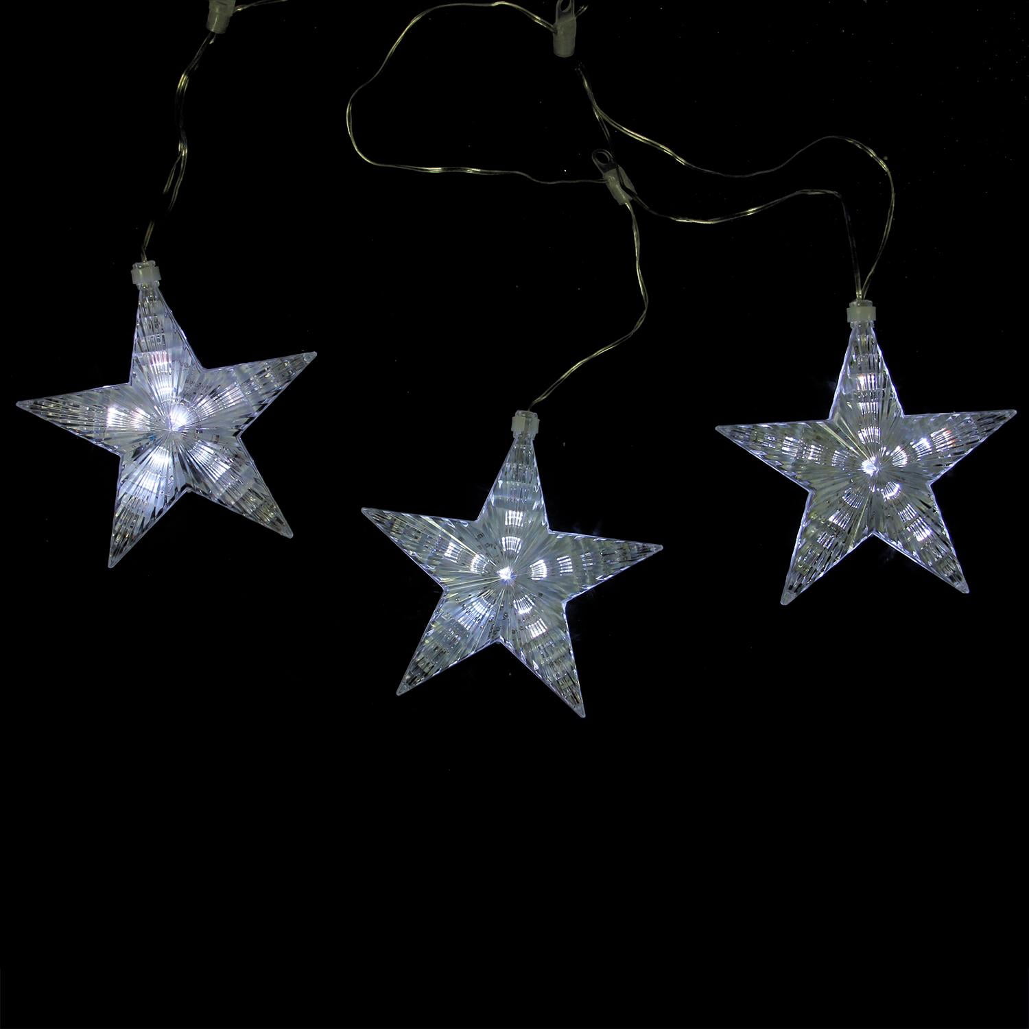 Set of 3 Cascading White Snowfall LED Star Christmas Lights 6.5"