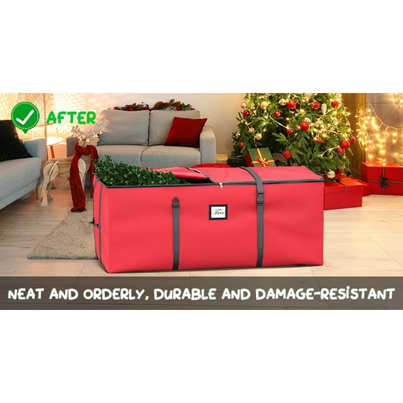 Christmas Tree Storage Bag, Large Artificial Christmas Tree, 9 Ft Anti-Tear Heavy-Duty 600D Oxford Cloth Christmas Tree Storage Box with Handles, Christmas Tree Storage Container (Redt)