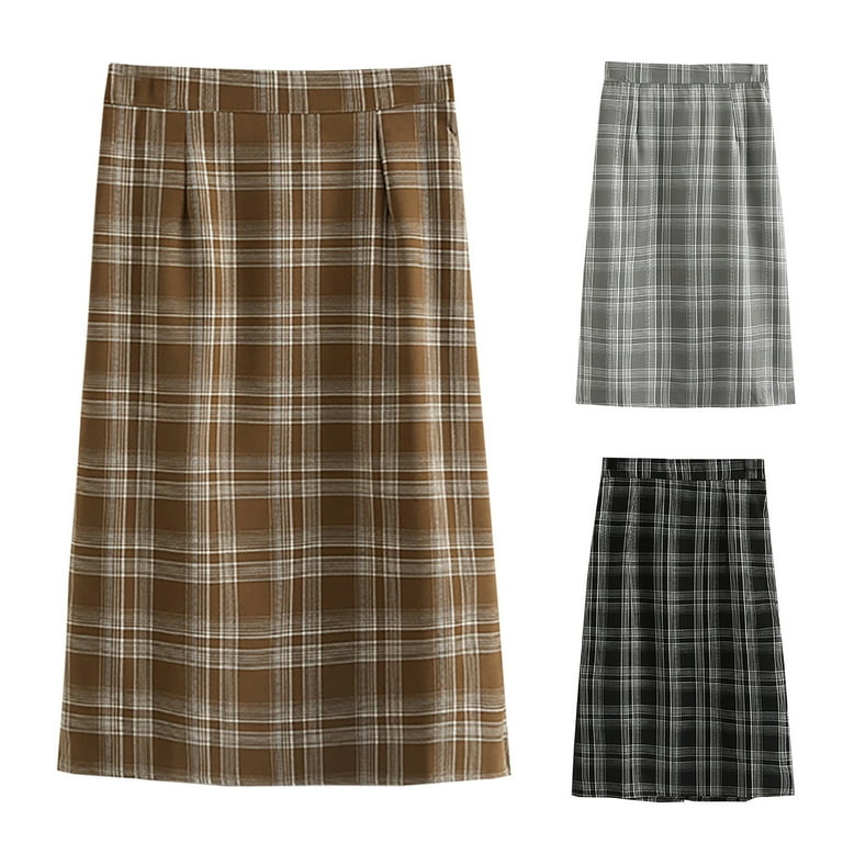 Khaki plaid maxi skirt hot sale