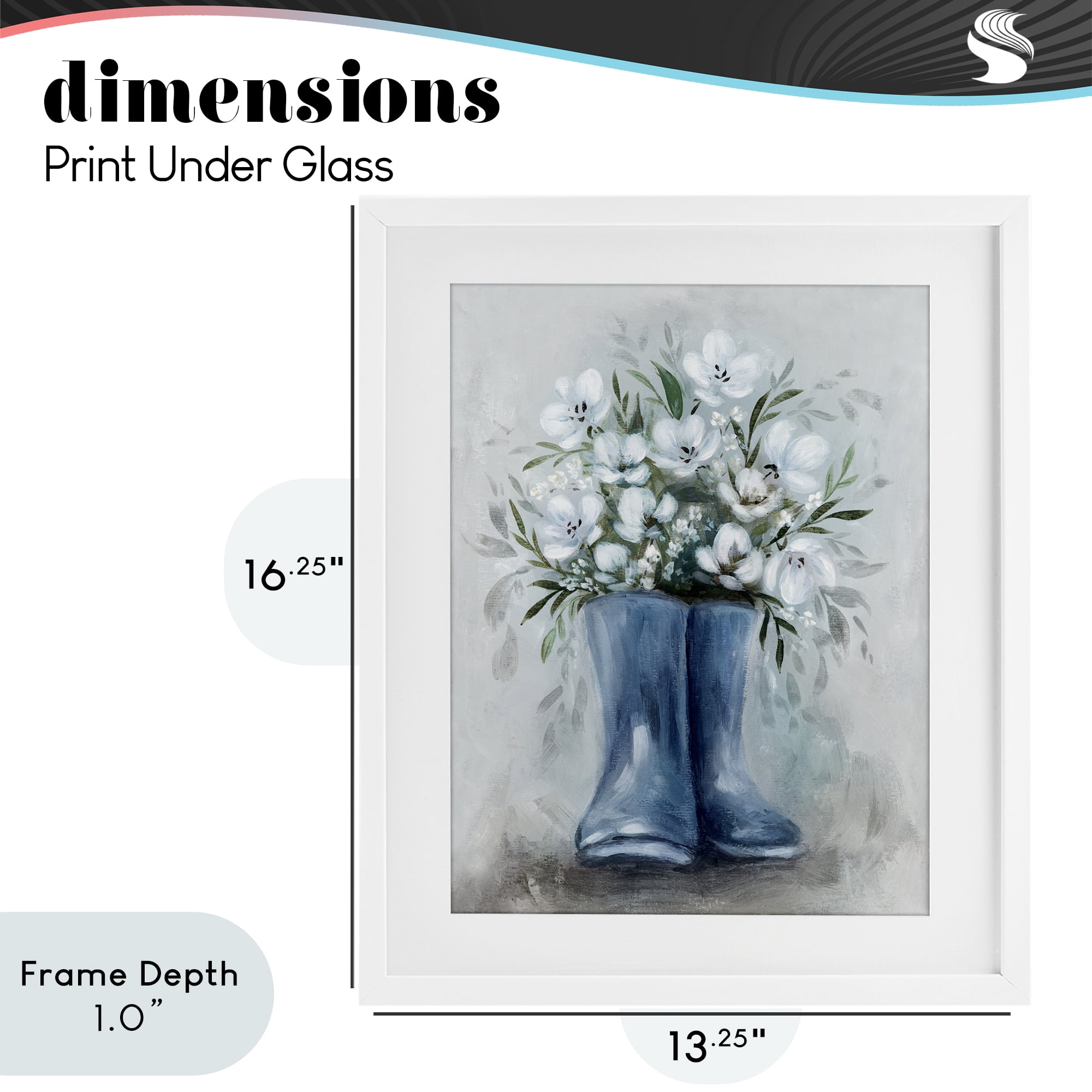 Stupell Industries Botanical Bouquet in Blue Boots White Framed Print Under Glass, design by Kristen Brockmon
