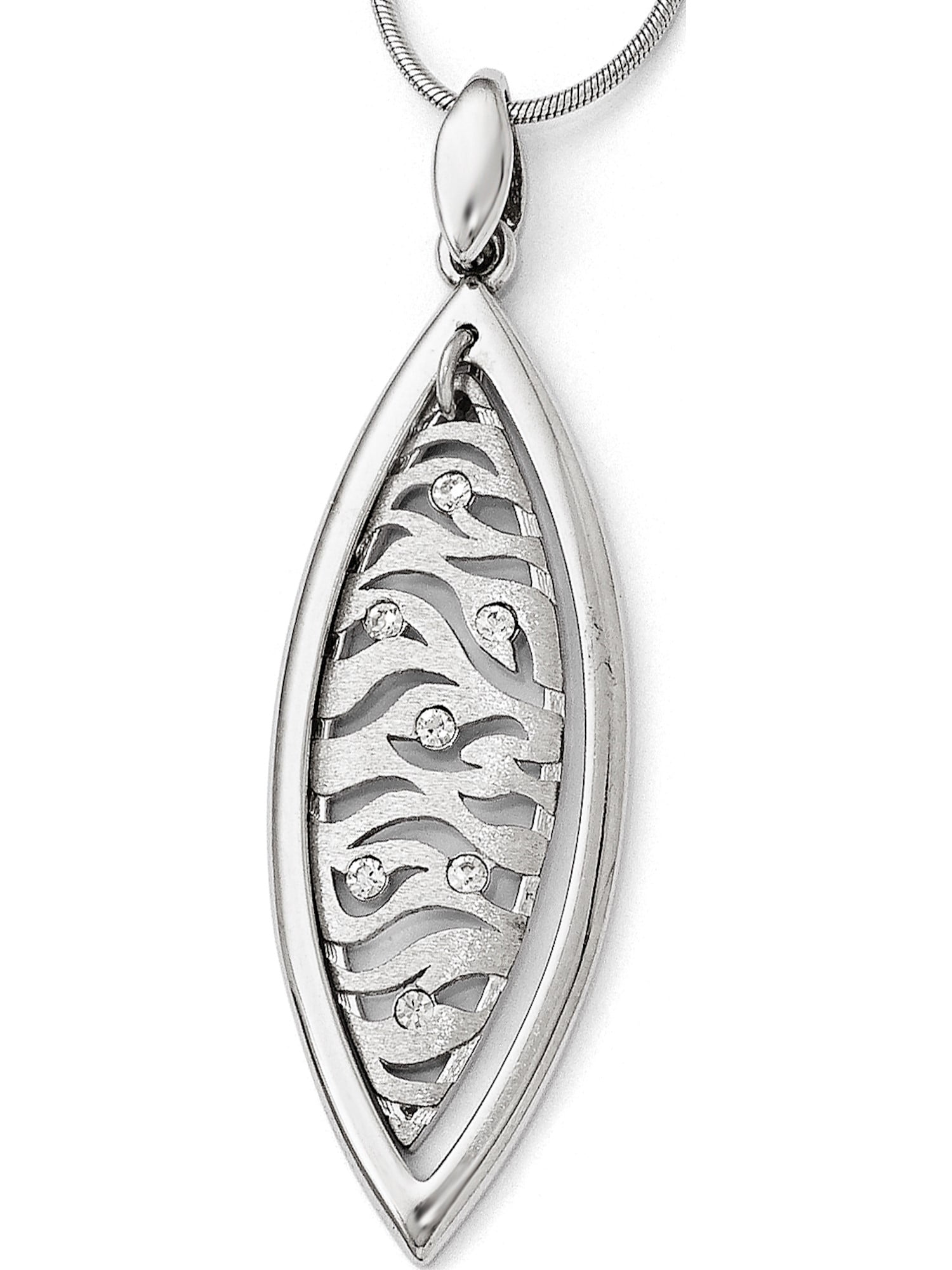 Leslies Sterling Silver Polished and Brushed Crystal Pendant Leslies Sterling Silver Polished and Brushed Crystal Pendant