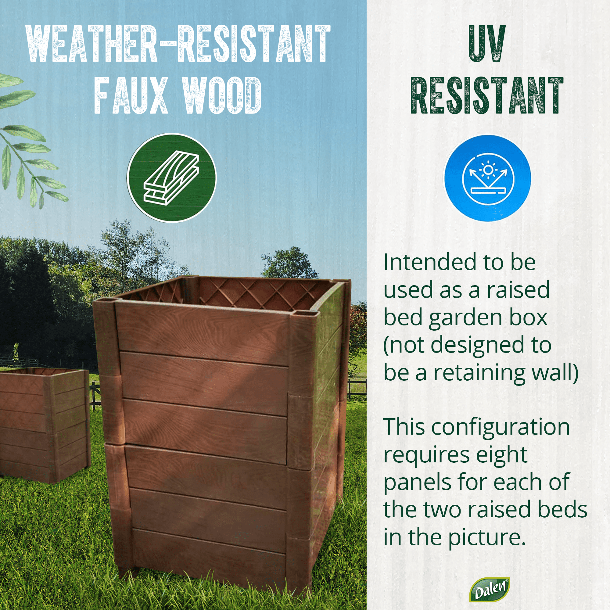 Dalen Modular Raised Bed Garden – Faux Wood – 4 Panel Starter Pack – Makes Square Foot Gardening Easy – 12x9 in