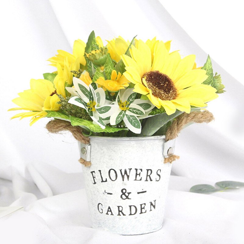 Artificial Sunflowers Pot Mini Potted Plant Garden Party Home Decor