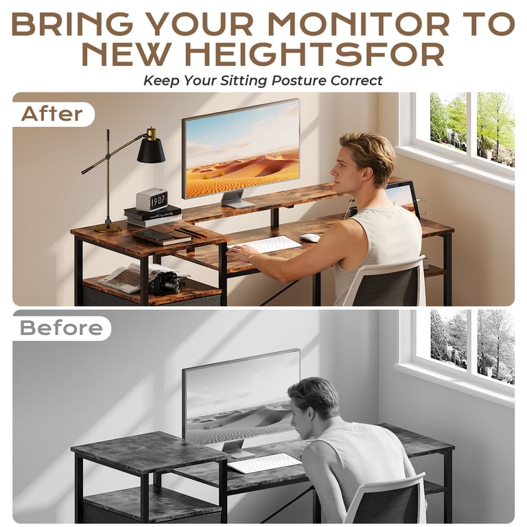 Ktaxon, L-Shape Computer Desk with Charging Station, 47 Inch Brown