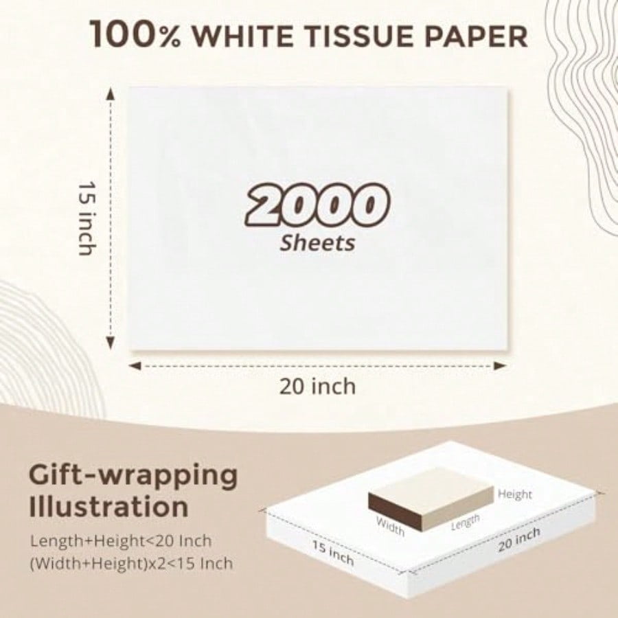 2000 Sheets White Tissue Paper Bulk 15 x 20 Packing plies for Moving Packaging Gift Wrapping Tissue Paper for Gift Bags Weddings Birthday Holidays and Christmas Crafts Decor