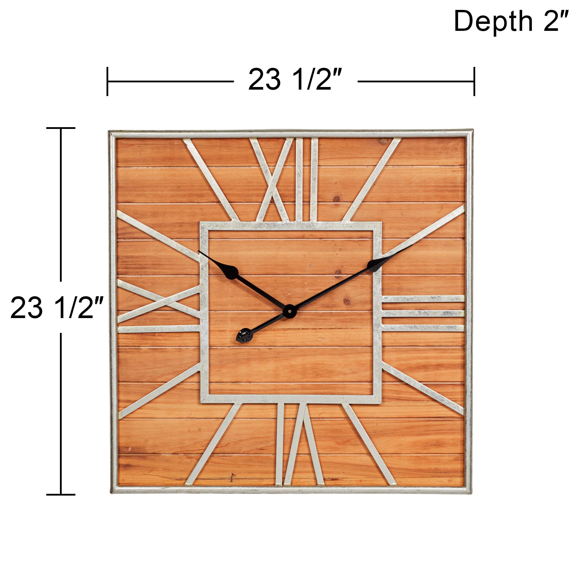 Dahlia Studios Caser Silver Metal and Brown Wood 23 1/2" Square Wall Clock