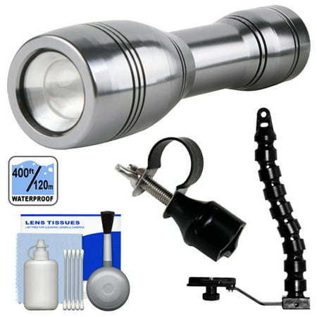 Intova Underwater LED Mini Torch Flashlight / Video Light (400' ft/ 120m) with Flex Arm & Bracket + Adapter + Cleaning Kit