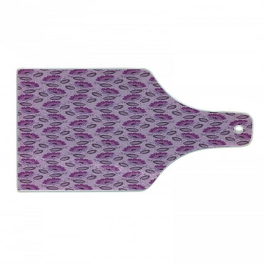 Purple Cutting Board, Floral Composition Damask Inspired Illustration of Nature Victorian, Tempered Glass Cutting and Serving Board, Wine Bottle Shape, Purple Lilac Dark Purple, by Ambesonne