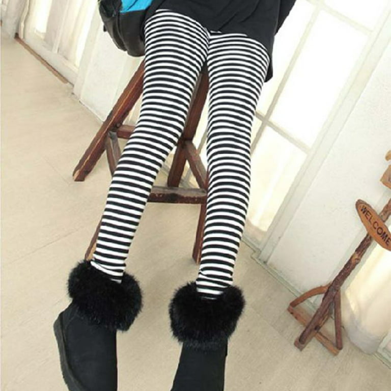 Women Ankle Length Skinny Leggings Black White Horizontal Striped Pants  Tights