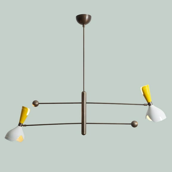 Italian Style Two-Arms Brass Sputnik Chandelier Light Fixture Raw Brass Ceiling Fixture
