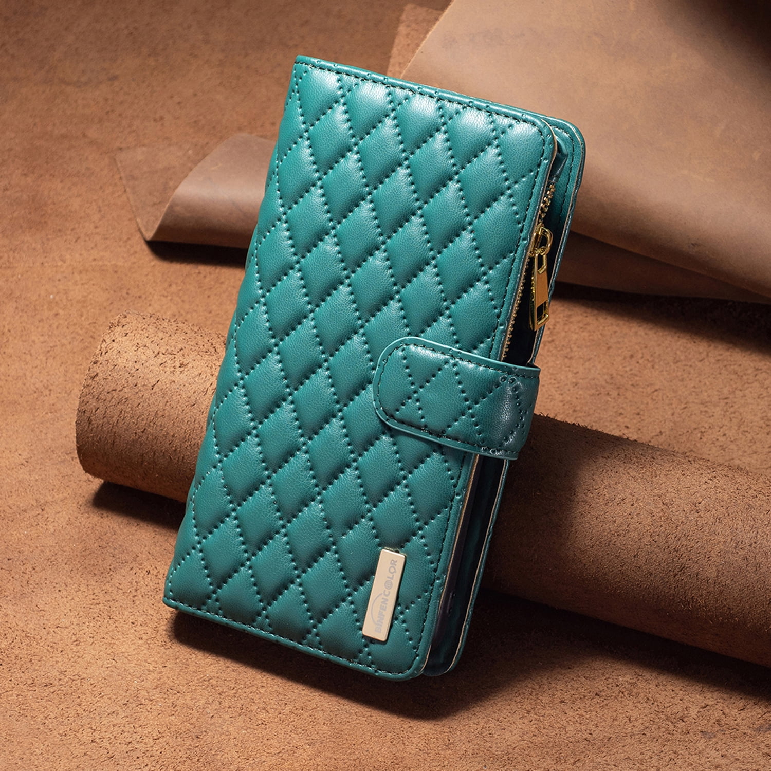 Allytech iPhone 13 Wallet Case, PU Leather Flip Folio Stand Shockproof Zipper Wallet Cards Holders Detachable Hand Wrist Phone Case Cover for Apple iPhone 13 6.1-Inch - Green