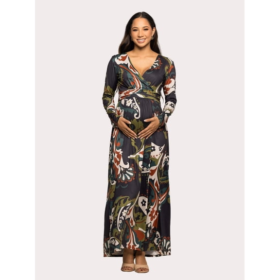 Maternity Paisley Long Sleeve Faux Wrap Maxi Dress