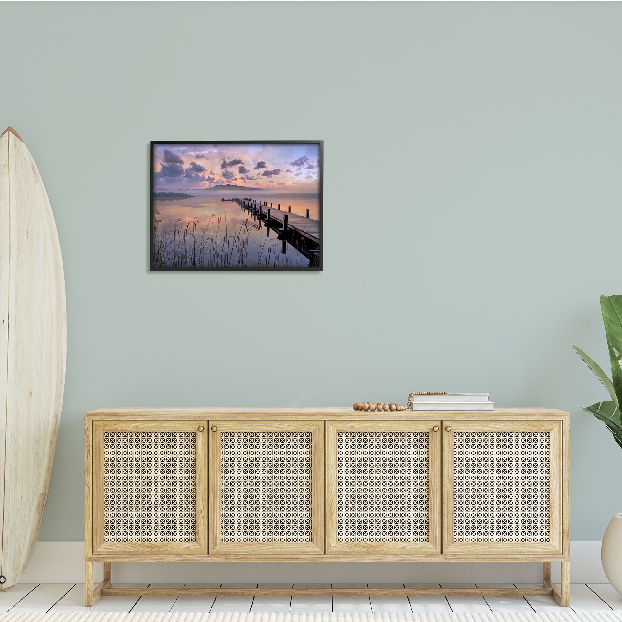 Stupell Indtries Misty Lake Dock Landscape Summer Sunset Tall Grass,30 x 24,Design by Mike Calascibetta