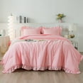 thumbnail image 2 of Queen Comforter Set Pink, 3 Pieces Ruffle Bedding Comforter Set for Queen Size Bed, All Season Vintage Farmhouse Soft Lightweight Microfiber Bedding Set for Women Girls, 2 of 7