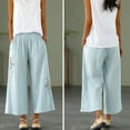 thumbnail image 6 of Women Summer Cotton Linen Palazzo Pants Plus Size Casual Ethnic Embroidery Crop Pants Capri Work Straight Leg Trouser, 6 of 7