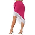 thumbnail image 3 of INSPIRE CHIC Fringe Trim Bodycon Skirt for Women's Asymmetrical Ruched Tie Waist Party Midi Skirts, 3 of 5