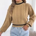 thumbnail image 5 of AHTJRT Women's Autumn Winter Sweaters Fashion Mock Neck Twist Knitted Tops Fashion Long Sleeve Striped Color Pullover Sweaters Khaki L, 5 of 7