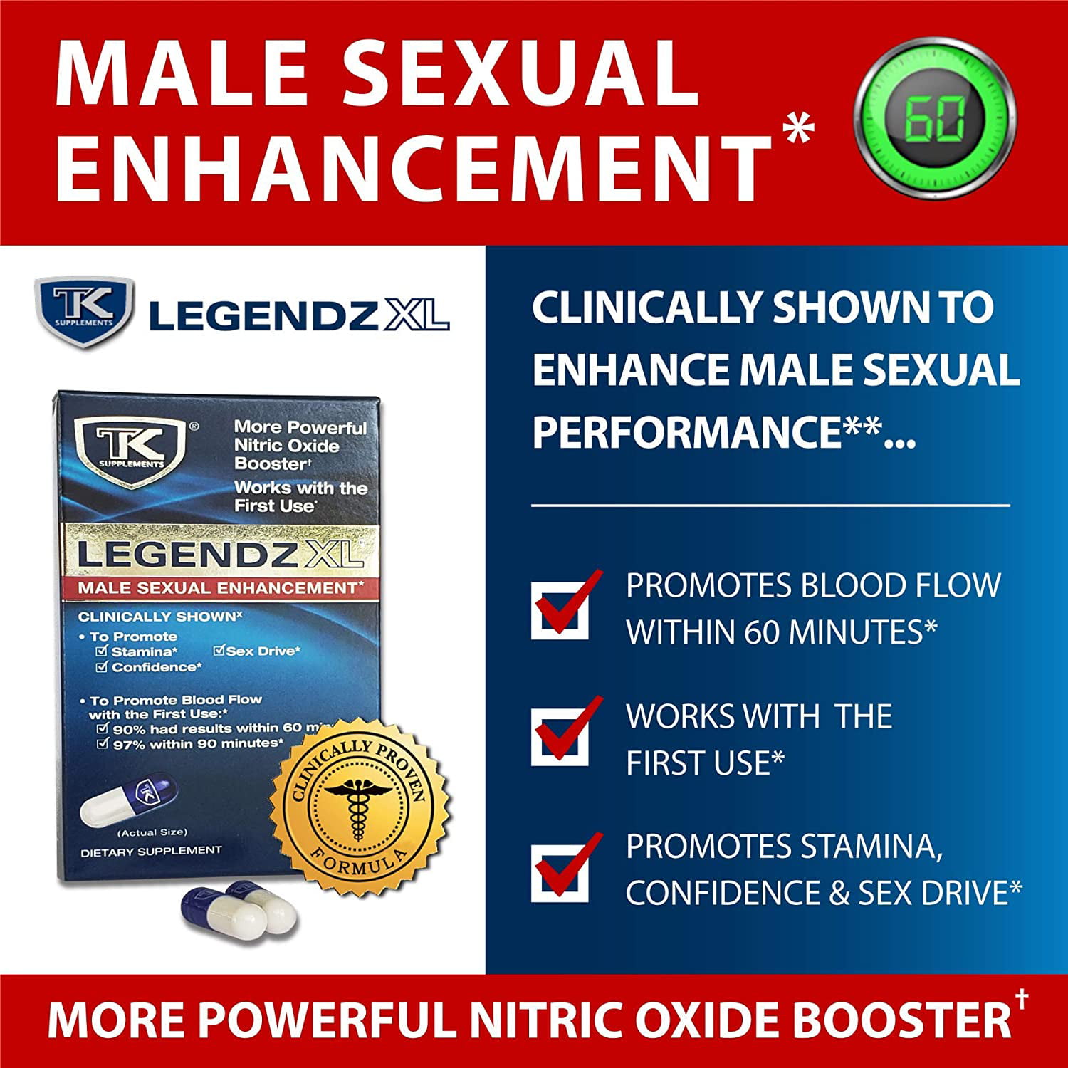 BcTlyInc Legendz XL Male Enhancement - Promotes Stamina, Confidence and Sex Drive - Works with the First