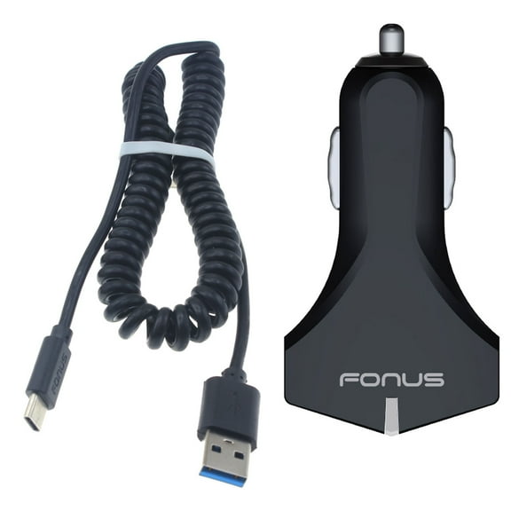 For TCL 30/40 XE 5G - Car Charger, 36W Fast 2-Port USB Coiled Cable Type-C Quick Charge DC Socket Power for TCL 40 XE 5G, 30 XE 5G Phones