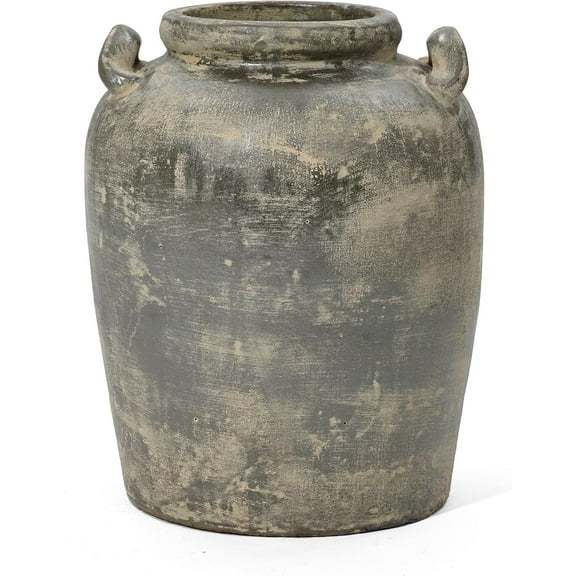 LuxenHome Vintage Ceramic Flower Vase,15''Tall Farmhouse Jug Brown Large Vase for Room Decor,Rustic Terracotta Vase Entry Way Table Home Decor Living Room Home Décor Accents