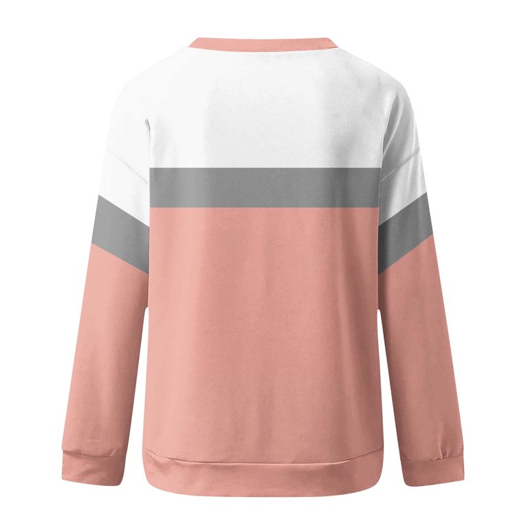 PINKMSTYLE Women's Oversized Color Block Sweatshirt – Loose Fit Crewneck Pullover Fall Top