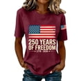 thumbnail image 2 of Only Moment USA Holiday Shirts Crew Neck Short Sleeve Women's Cotton and Linen Independence Day American Flag Floral Print Shirt Wine,3XL, 2 of 5
