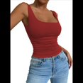 thumbnail image 2 of Camiseta Básica de Verano Sin Mangas con Cuello Cuadrado y Fruncido para Mujer. Vino Tinto L, 2 of 9