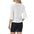 thumbnail image 3 of TOP DE LENTEJUELAS INSPIRADOR CHIC PARA MUJERES CON MANGAS DE CAMPANA 3/4 Y CUELLO EN V METÁLICO BRILLANTE BLUSA DE FIESTA XL PLATA, 3 of 6