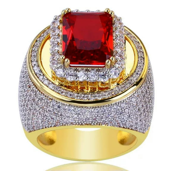 GKNET 18K Yellow Gold Plated Ruby Crystal Rings Women Men Wedding Engagement Ring-11