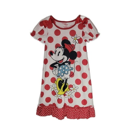 Disney Minnie Mouse Classic Flower Hat Polka Dot Nightgown, Gown, Size 4