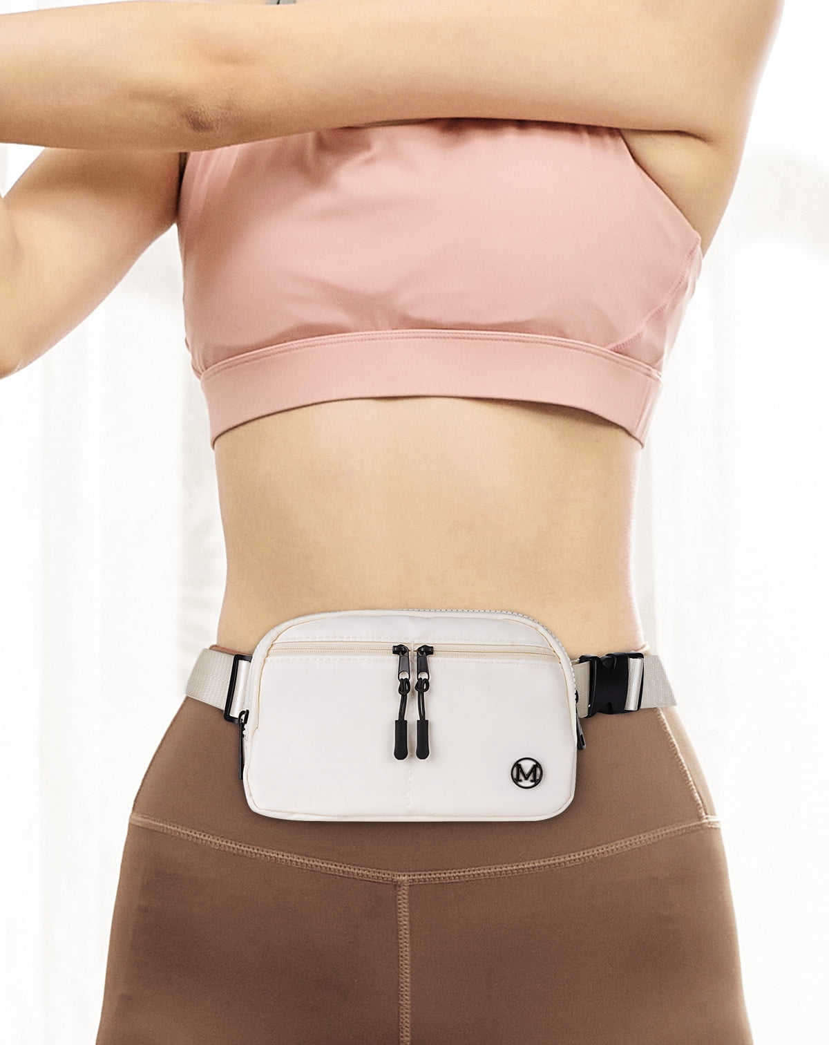 Mokzer Fanny Pack 2L Belt Bag Crossbody Waist Bag for Women Men with Adjustable Strap, 5-Zipper Pockets Waterproof Fanny Packs for Travel Running Hiking Beige