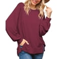 thumbnail image 4 of JuneFish Women Crewneck Sweatshirts Long Sleeve Tops Casual Loose Slit Pullover Fall Tops, 4 of 5