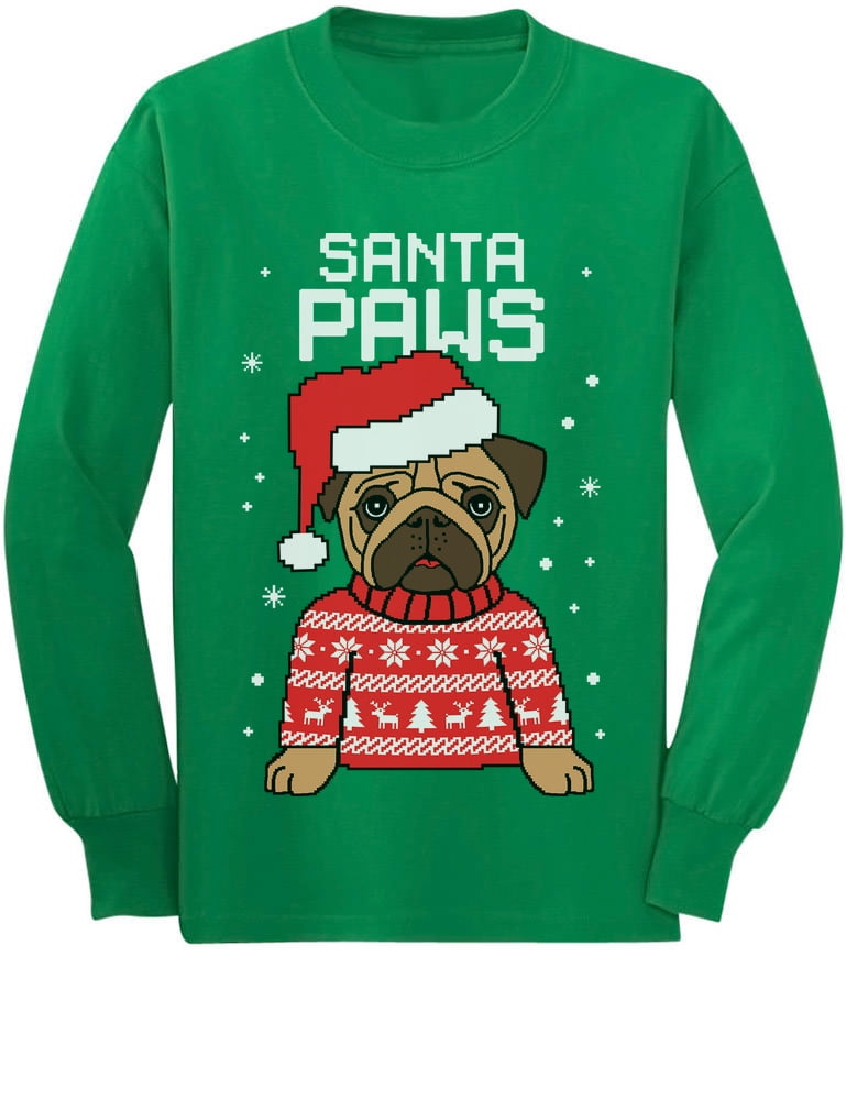 Santa Paws Pug Ugly Christmas Sweater Dog Women Long Sleeve T-Shirt Tstars