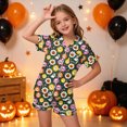 thumbnail image 2 of CAUYDY Girls Pajama Sets Halloween Silk Pjs Cute Pumpkin Ghost Graphic Button Down Satin Pajama Set Sleepwear 2 Piece Pajama Sets,6-7 Y, 2 of 5